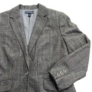 Lands' End 4P Wool Cashmere Stretch‎ Plaid Blazer Jacket Gray Career Business